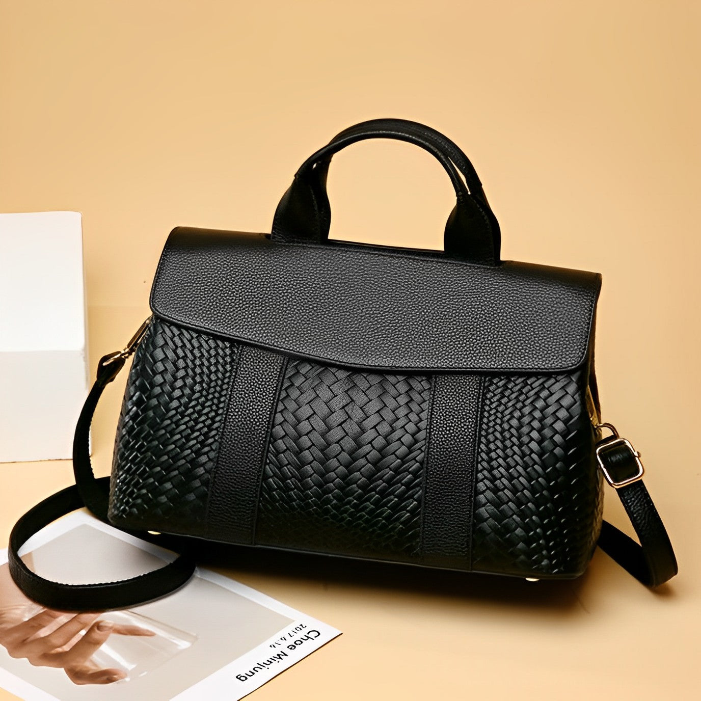 Lyla Luxury Black Woven Leather Tote Bag for Women