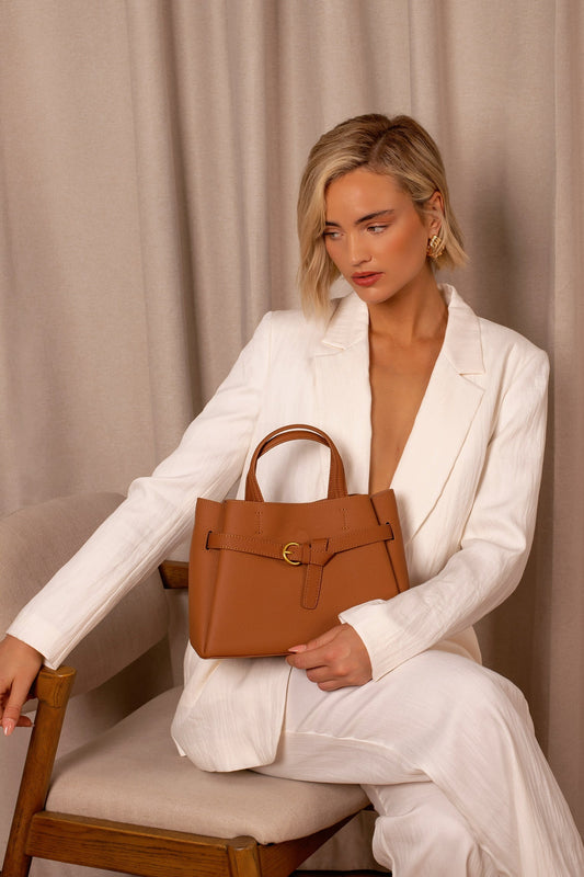 Elena | Elegant Structured Satchel Bag with Buckle Detail