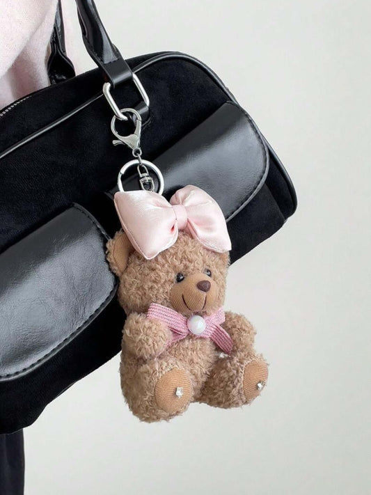 Eowen | Pink Bow Teddy Plush Bag Charm – Sweet, Elegant & Charming