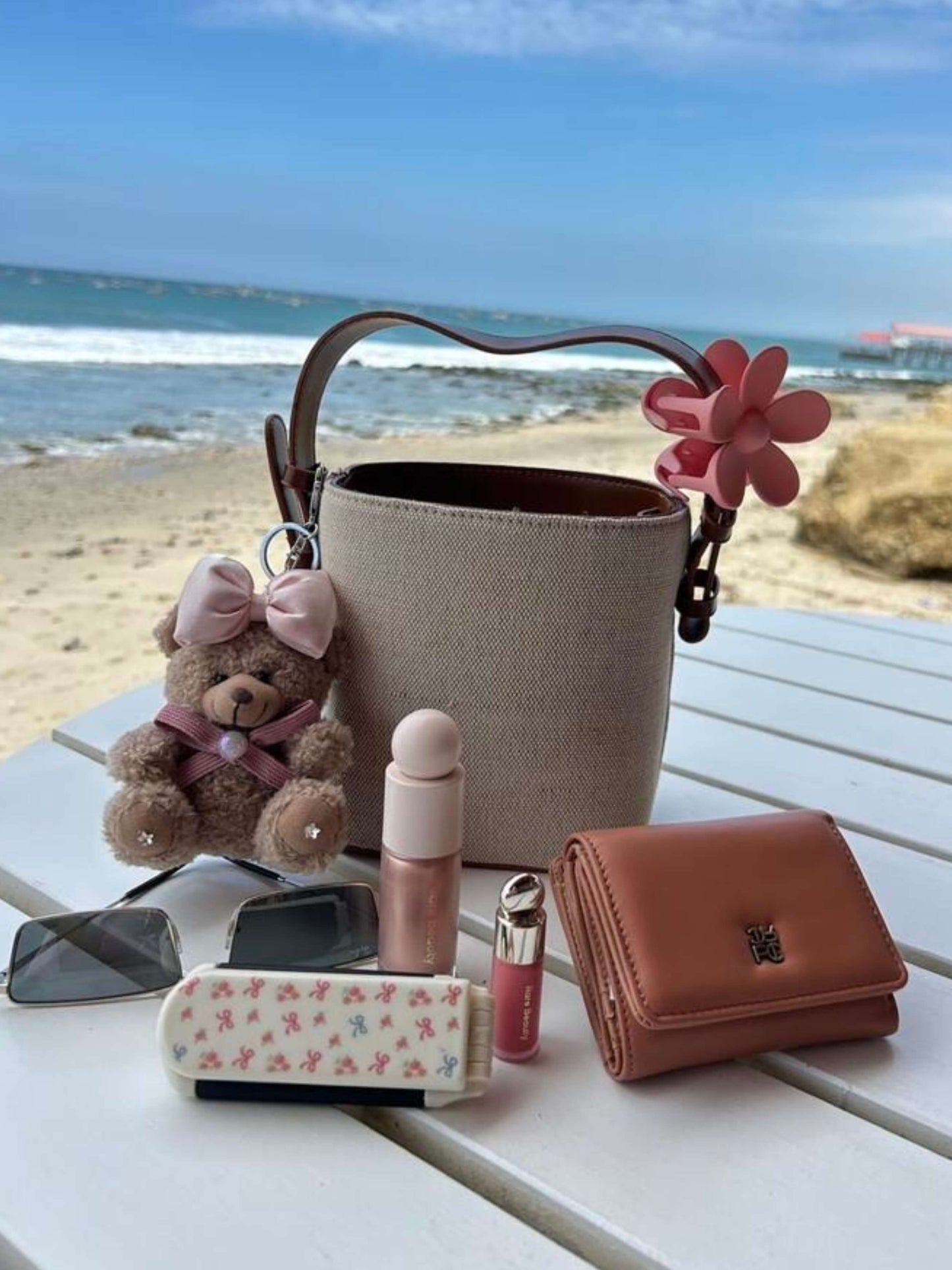 Eowen | Pink Bow Teddy Plush Bag Charm – Sweet, Elegant & Charming