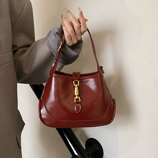 Sofie Saddle Bag – Glossy Burgundy Vegan Leather Shoulder Bag