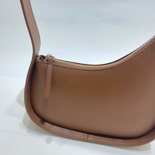 Curved Camel Leather Shoulder Bag for Women – Minimalist Everyday Style