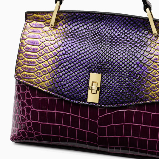 Lilly Iridescent Python & Croc-Embossed Top Handle Bag – Luxury Statement Satchel for Women