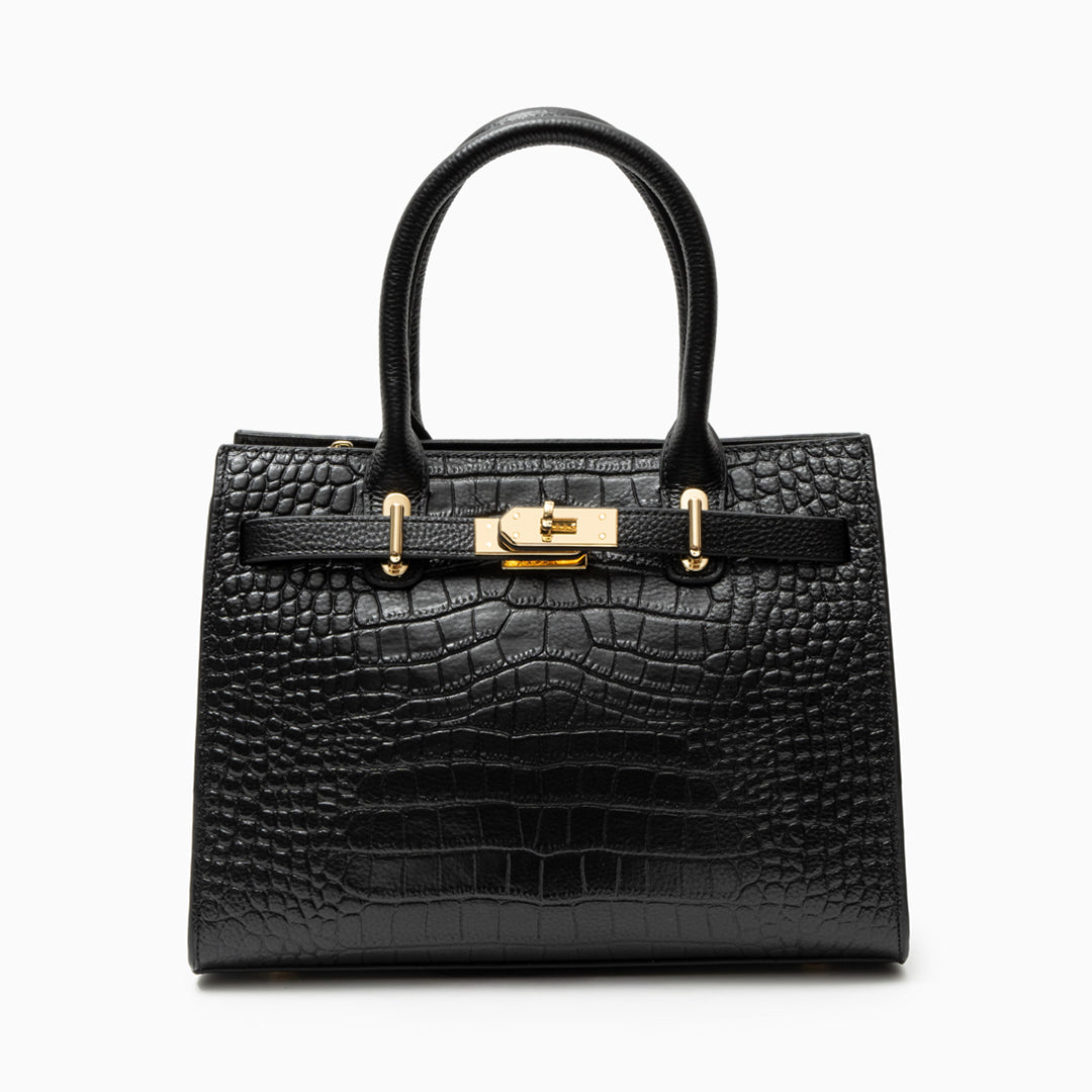 Luxury Black Croc-Embossed Leather Handbag – Elegant Designer Tote for Women