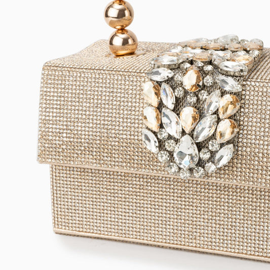 Celeste | Gold Crystal Embellished Evening Clutch – Glamorous & Luxe