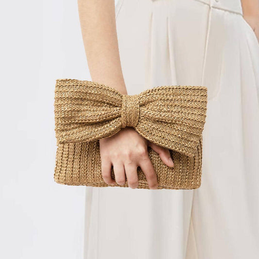 Christine | Natural Straw Clutch with Oversized Bow Detail