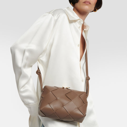 Aurora Woven Leather Box Bag – Taupe