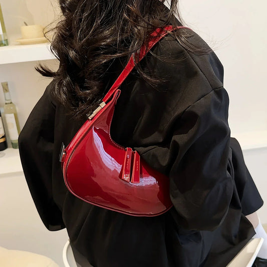 Lumi | Patent Leather Mini Hobo Bag – Glossy Finish & Curved Silhouette