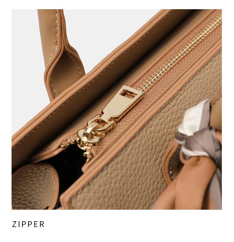 Charlotte | Beige Structured Handbag with Scarf – Elegant & Chic