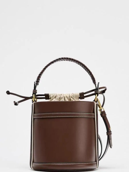Lou | Brown Vegan Leather Bucket Bag with Drawstring Closure
