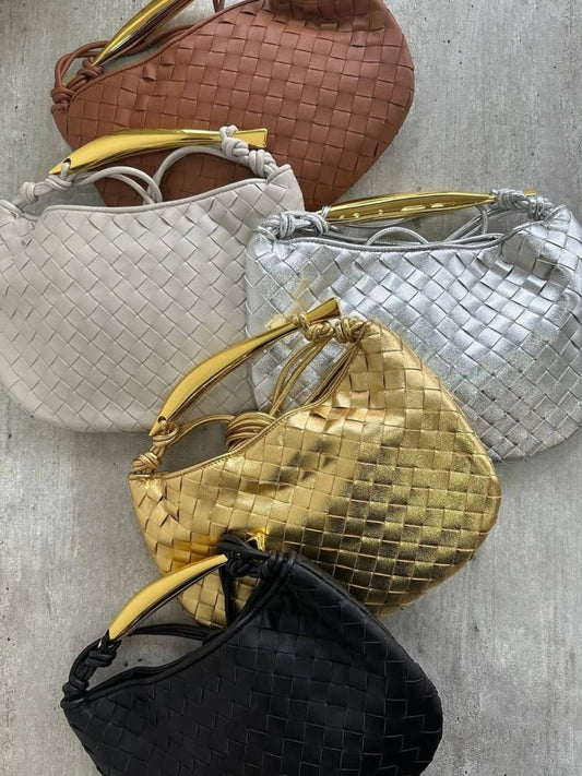 Amara Woven Leather Handbag – Sculptural Handle Designer-Inspired Bag