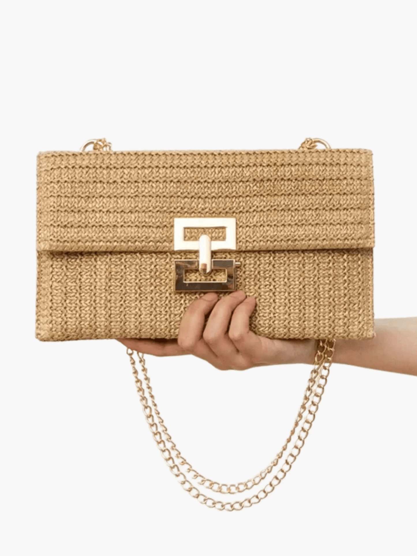 Soleil | Woven Raffia Chain Shoulder Bag – Effortless Chic