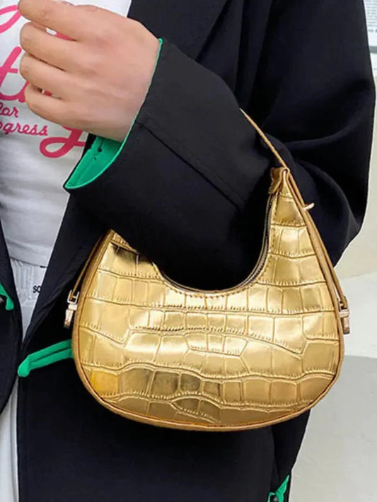 Aurelia | Luxe Gold Croc-Embossed Shoulder Bag – Glamorous & Bold