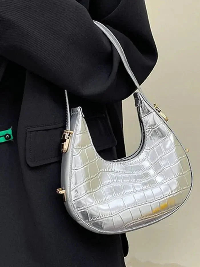 Aurelia | Luxe Gold Croc-Embossed Shoulder Bag – Glamorous & Bold