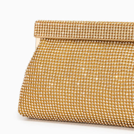Aurora | Gold Crystal Mesh Evening Clutch – Luxe Radiance