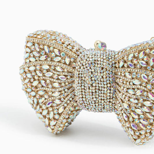 Lumière | Iridescent Crystal Bow Evening Clutch – Radiant Elegance