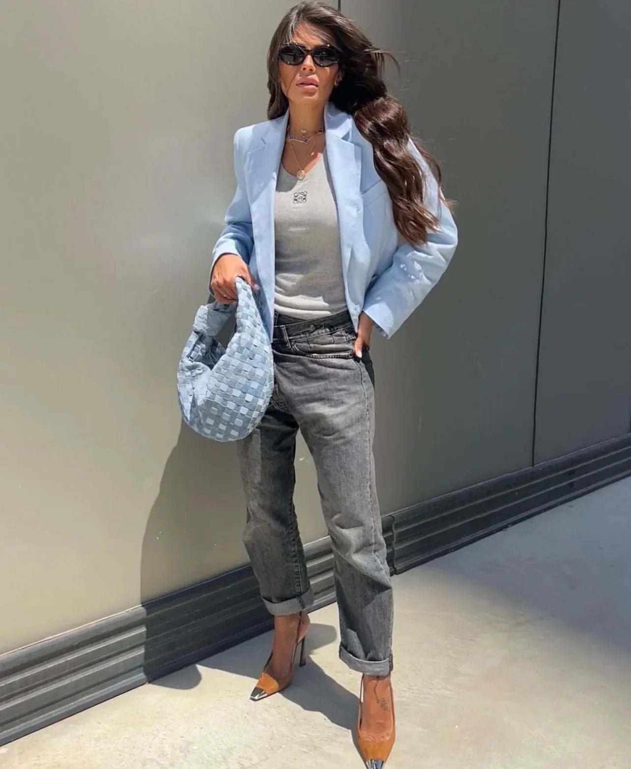 Aurora Woven Lamb Leather Hobo Bag – Light Blue Handmade in Italy