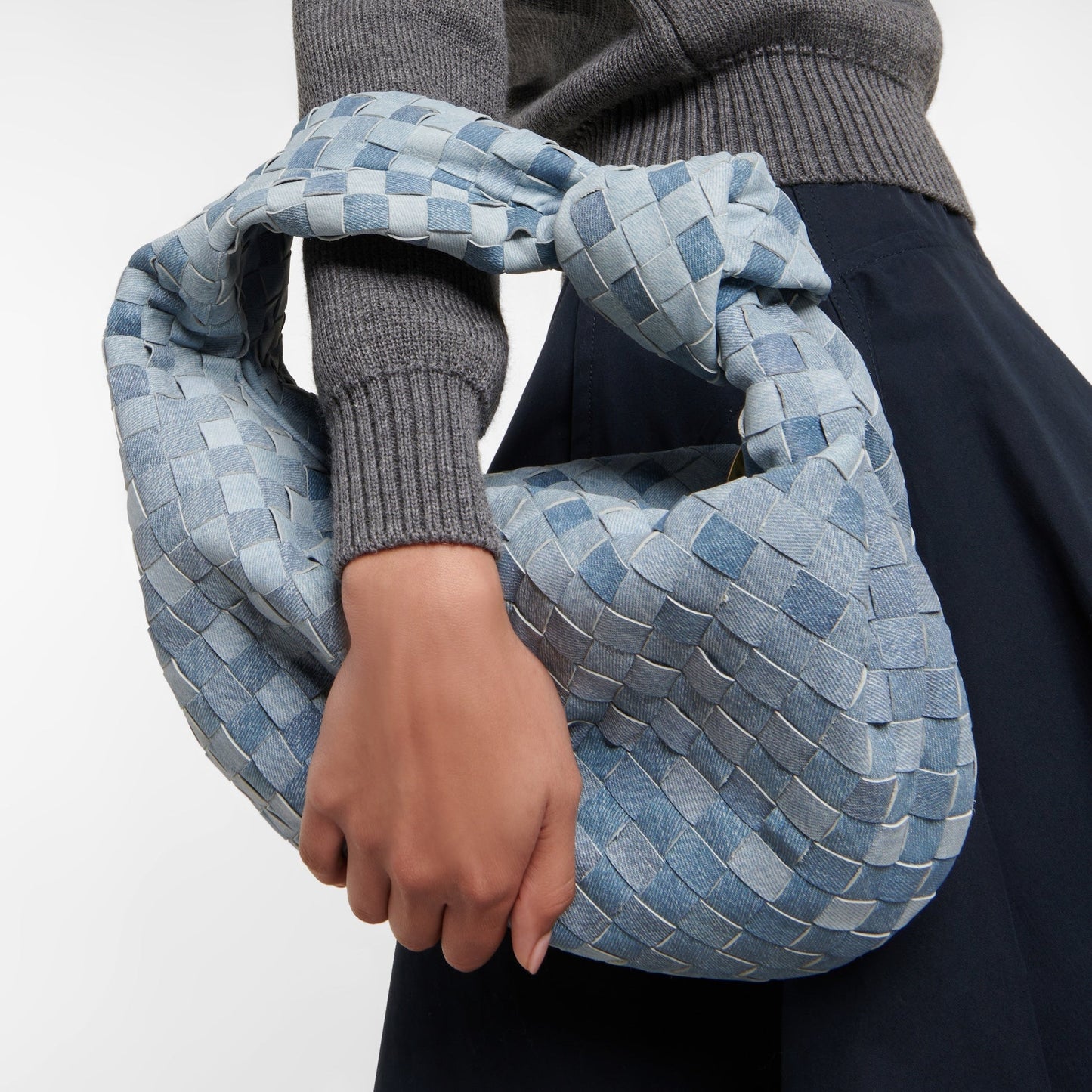 Aurora Woven Lamb Leather Hobo Bag – Light Blue Handmade in Italy