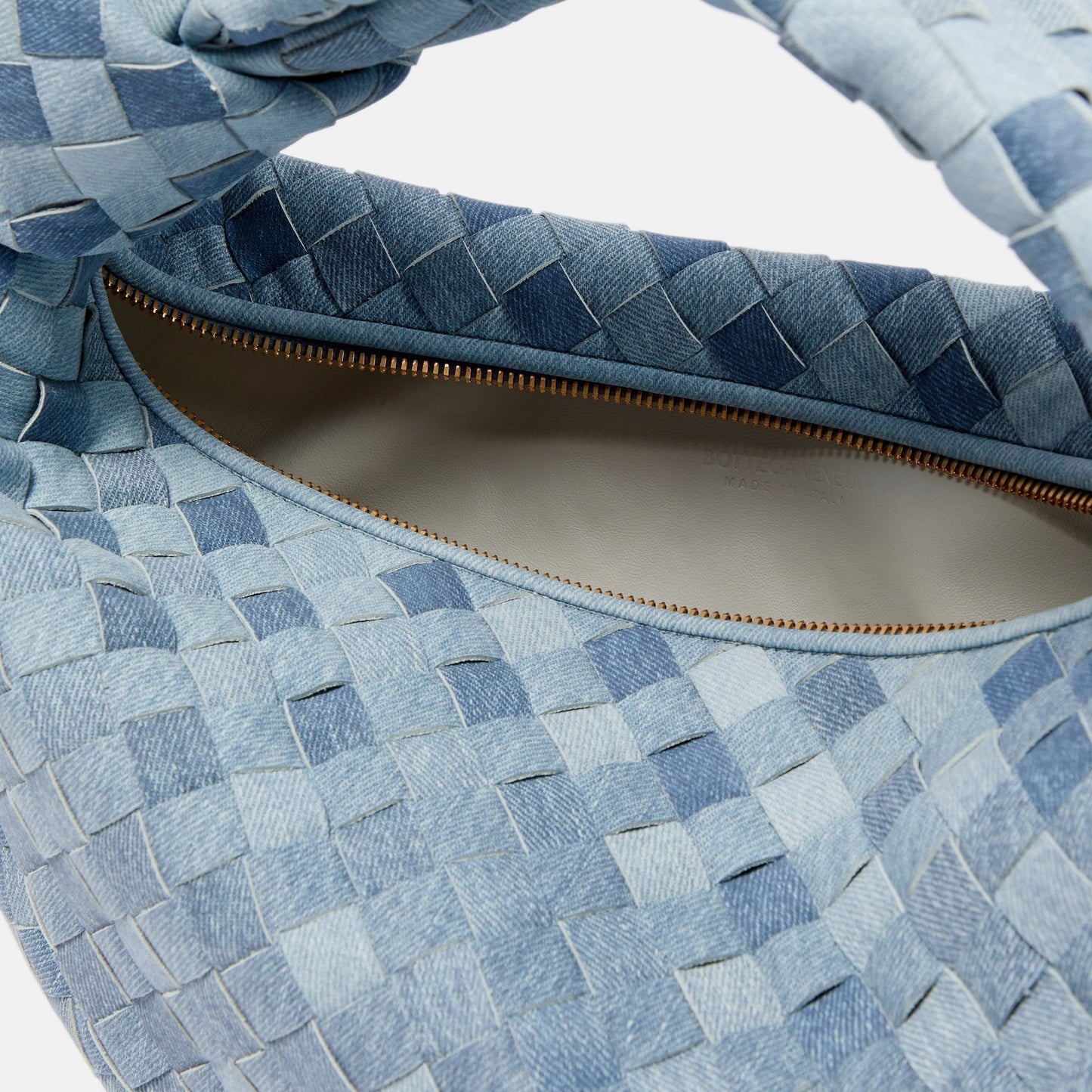Aurora Woven Lamb Leather Hobo Bag – Light Blue Handmade in Italy