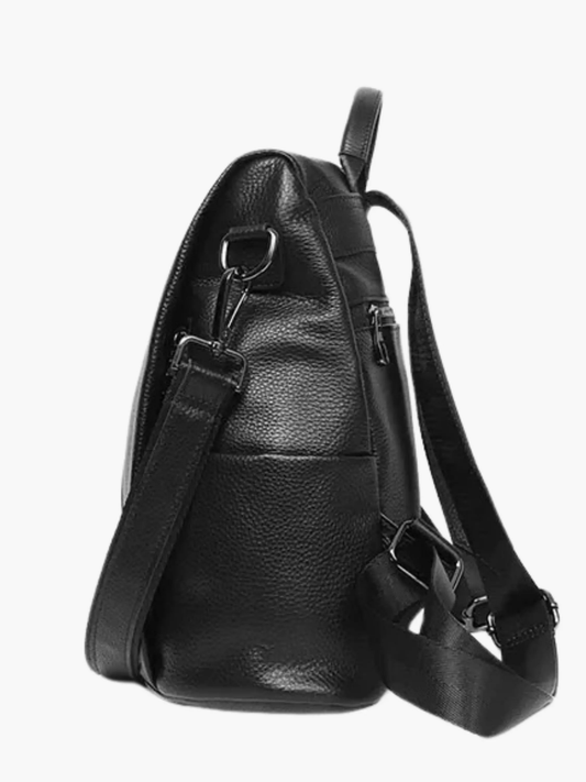Elthia | Classic Black Convertible Leather Backpack – Timeless & Versatile
