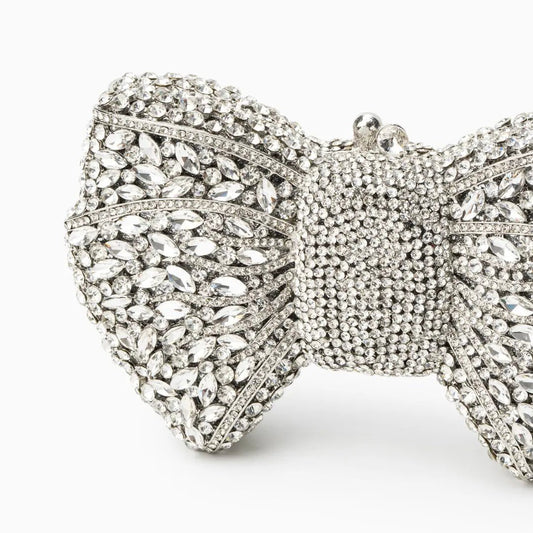 Celeste | Crystal Embellished Bow Evening Clutch – Sparkling Elegance