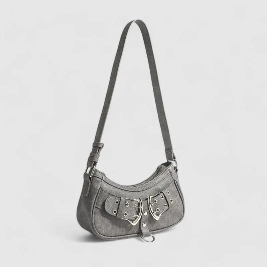 Zara | Grey Buckle Accent Shoulder Bag – Edgy & Chic
