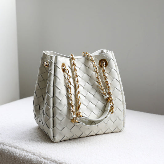 Lyricia | Ivory Woven Leather Chain Tote β Elegant & Timeless