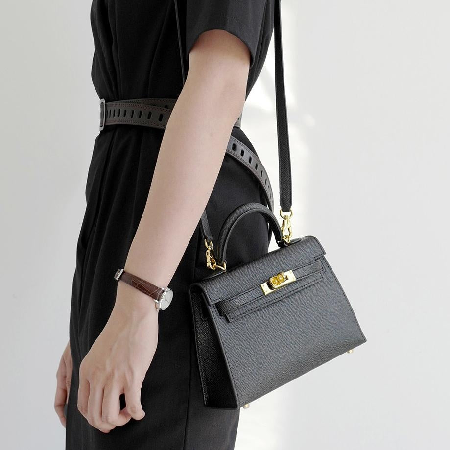Galatea | Elegant Black Leather Handbag – Classic Luxury & Functionality