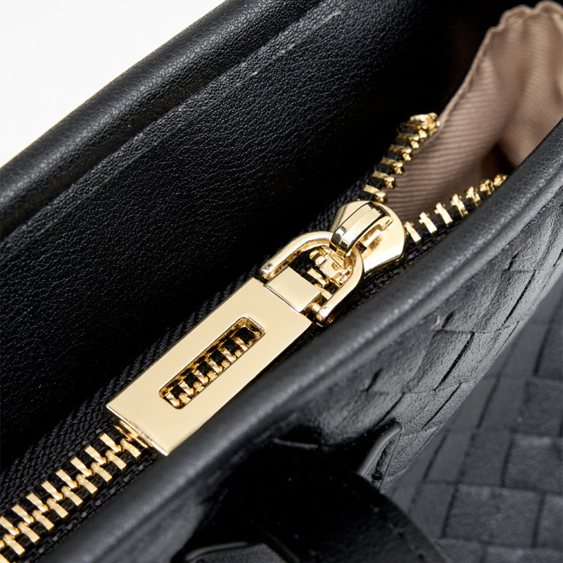 Zyphera | Black Woven Leather Tote Bag – Elegant & Spacious