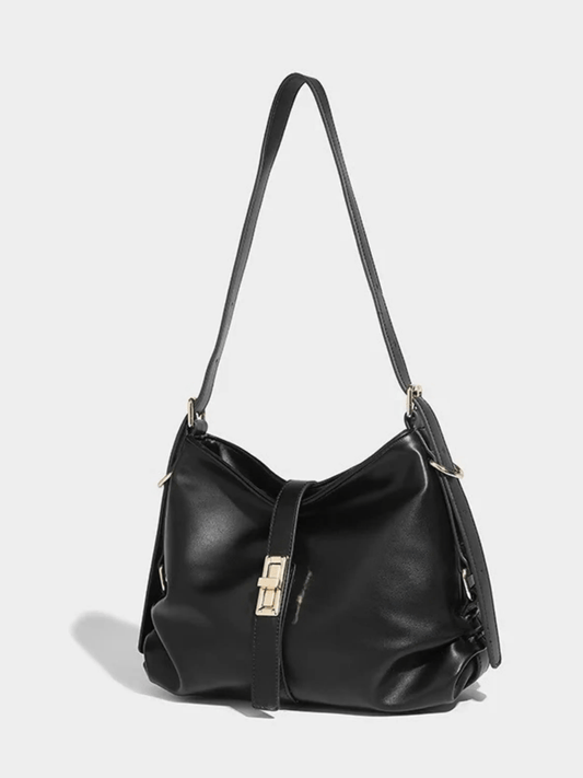 Velithra | Luxe Black Leather Shoulder Bag – Elegant & Versatile