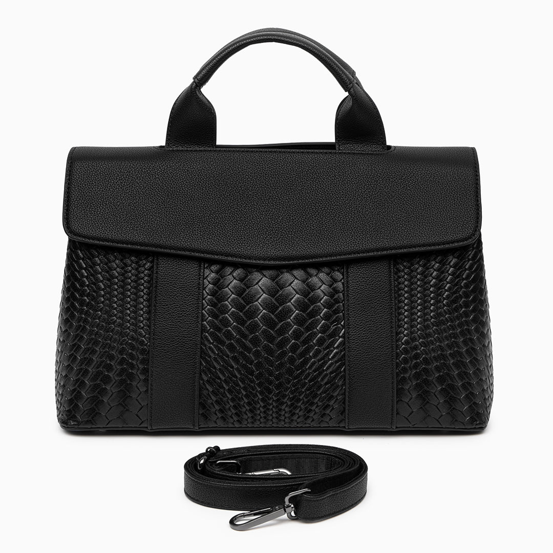 Lyla Luxury Black Woven Leather Tote Bag for Women