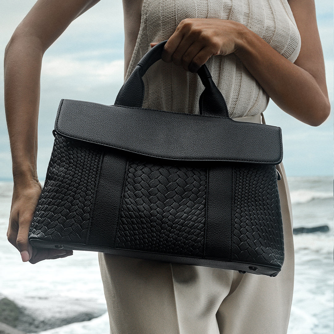Lyla Luxury Black Woven Leather Tote Bag for Women