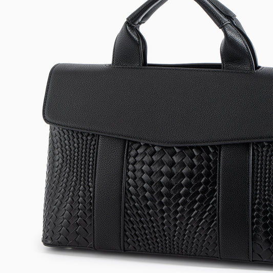 Lyla Luxury Black Woven Leather Tote Bag for Women