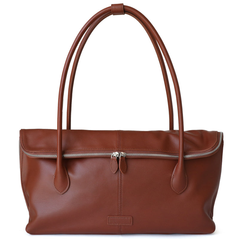 Lai | Brown Leather Zip Tote Bag – Sleek & Functional