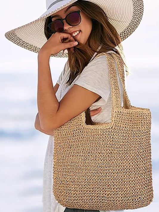 Square Woven Tote Bag – Minimalist Handcrafted Shoulder Bag