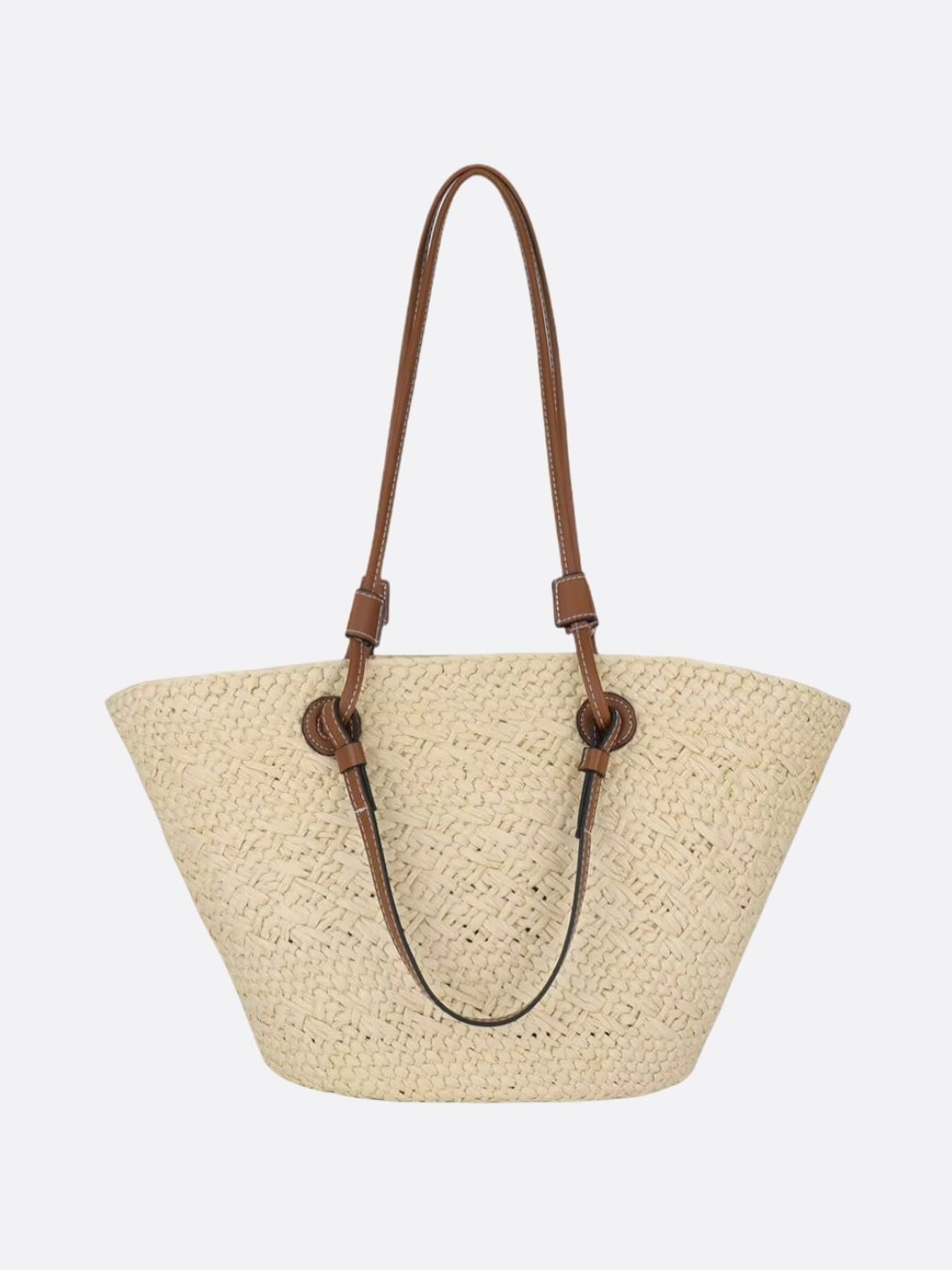Structured Woven Tote Bag with Faux Leather Handles – Elegant Summer Shopper