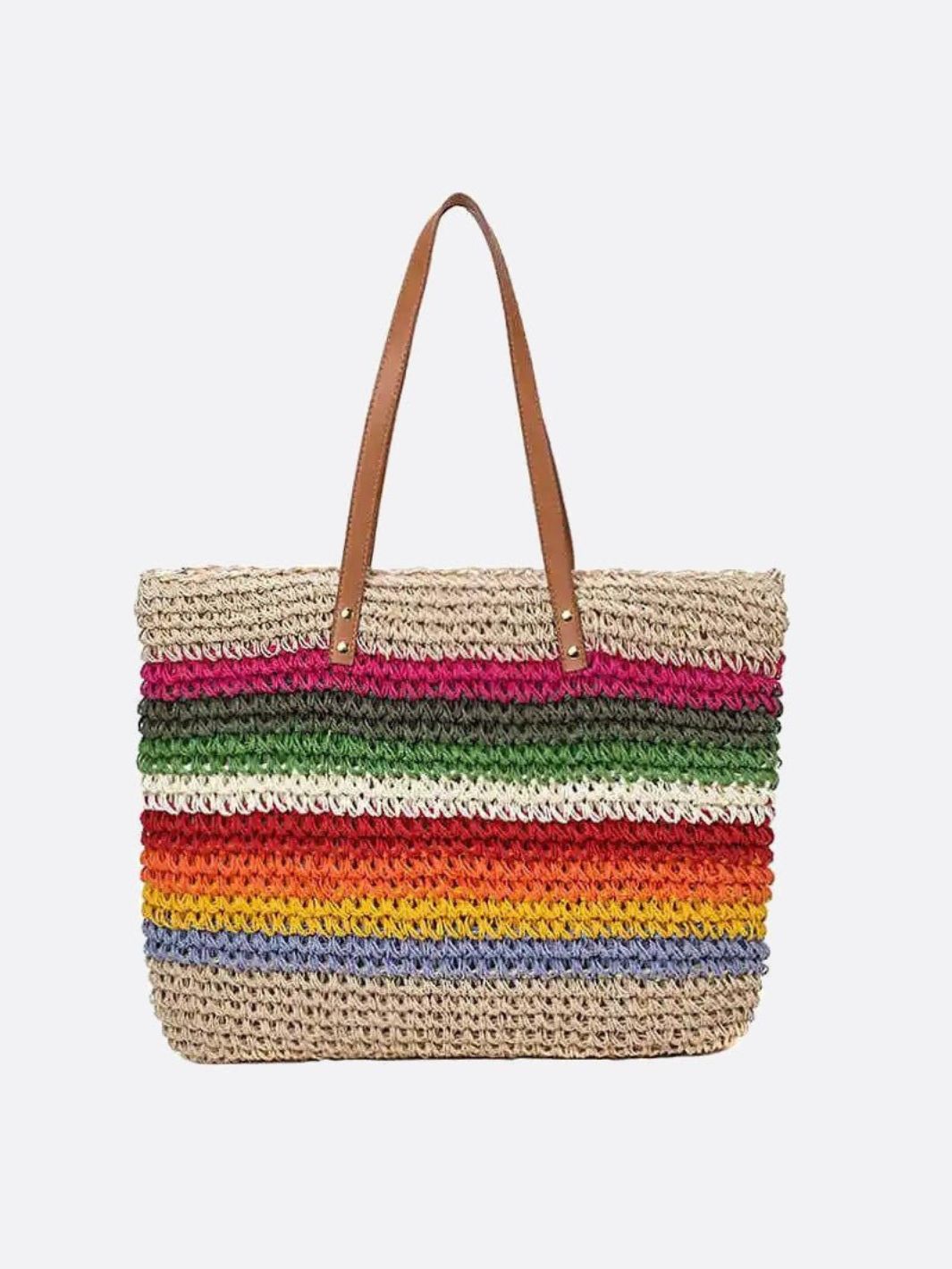 Rio Rainbow Crochet Tote – Multicolor Striped Woven Bag
