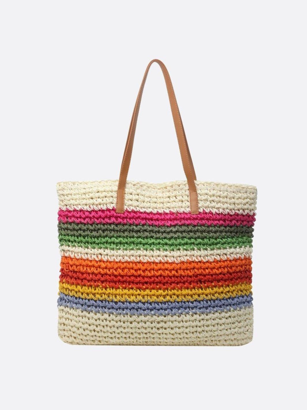 Rio Rainbow Crochet Tote – Multicolor Striped Woven Bag