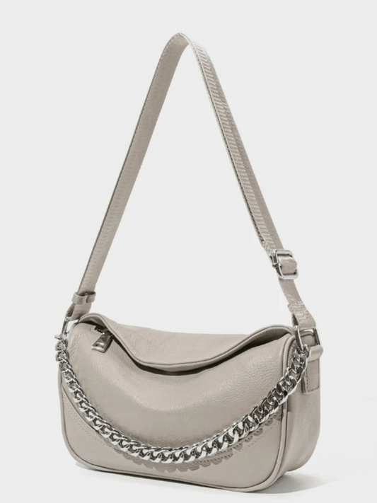 Oriselle | Taupe Leather Chain Shoulder Bag – Modern & Chic