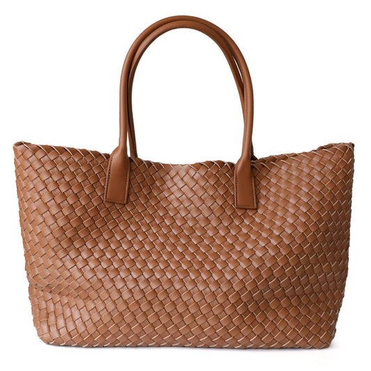 Olyndra | Tan Woven Leather Tote Bag – Effortless & Stylish