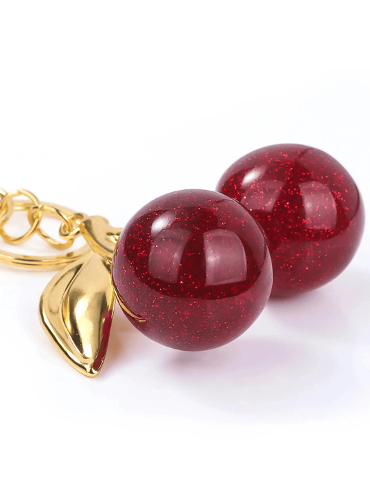 Ruby | Glitter Cherry Gold Keychain – Sparkling Elegance
