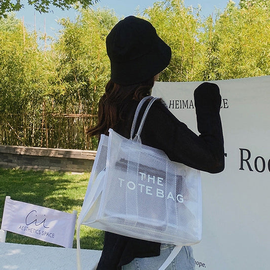 Ava | Neon Orange Mesh Tote Bag – Bold & Trendy