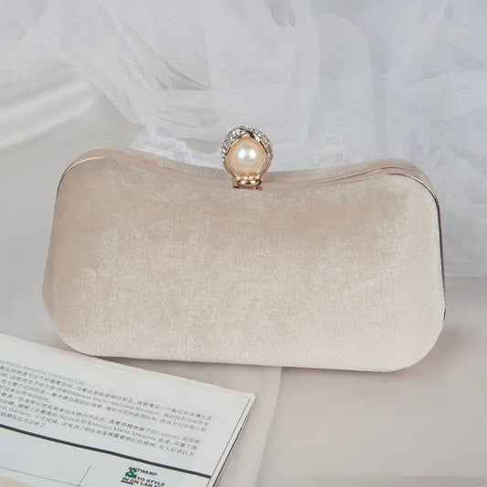 Sylmara | Velvet & Pearl Embellished Evening Clutch – Timeless Elegance