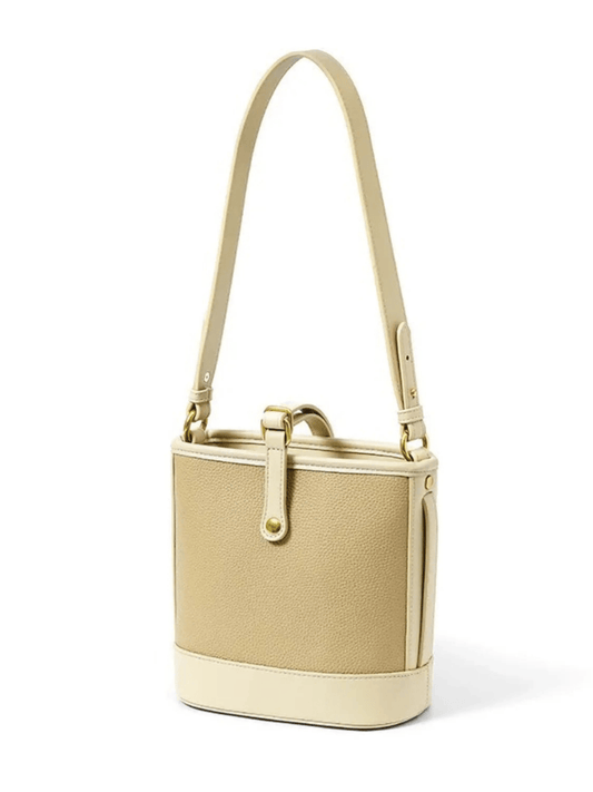 Evelyn | Beige Leather Bucket Bag – Minimalist & Chic