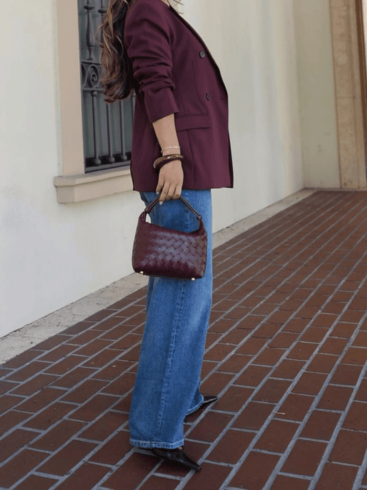Isabella | Luxe Burgundy Woven Leather Tote – Chic & Statement-Making