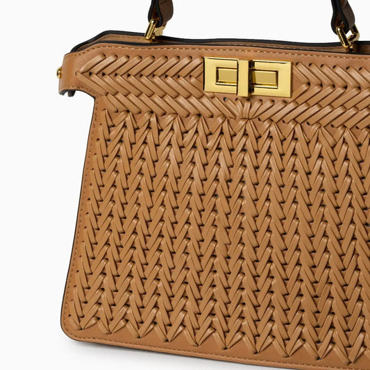 Isla | Woven Tan Leather Handbag – Artisanal Elegance