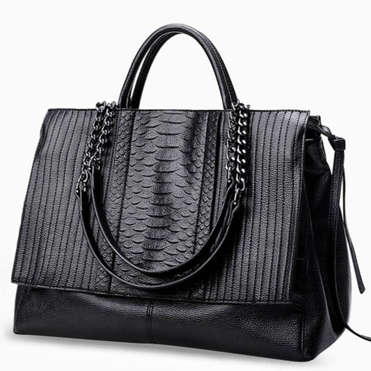 Euphemia Elegant Black Croc-Effect Leather Tote Bag for Women | Luxury Handbag UK