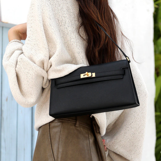 Valencia Elegant Black Leather Shoulder Bag – Timeless Sophistication & Versatility