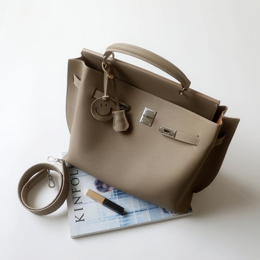 Elariselle | Taupe Leather Satchel Bag – Elegant & Functional