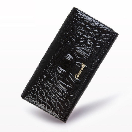 Vaylani | Black Croc-Embossed Leather Wallet – Luxurious & Chic